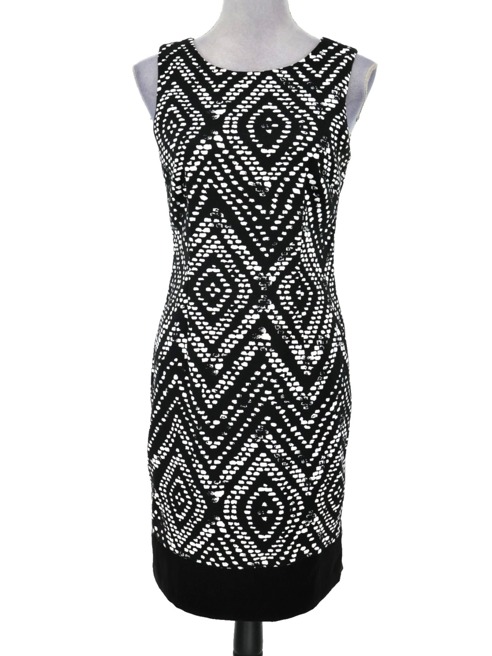 Mario Serrani Dress Womens 4 Black White Stretch Knit Back Zip Sleeveless